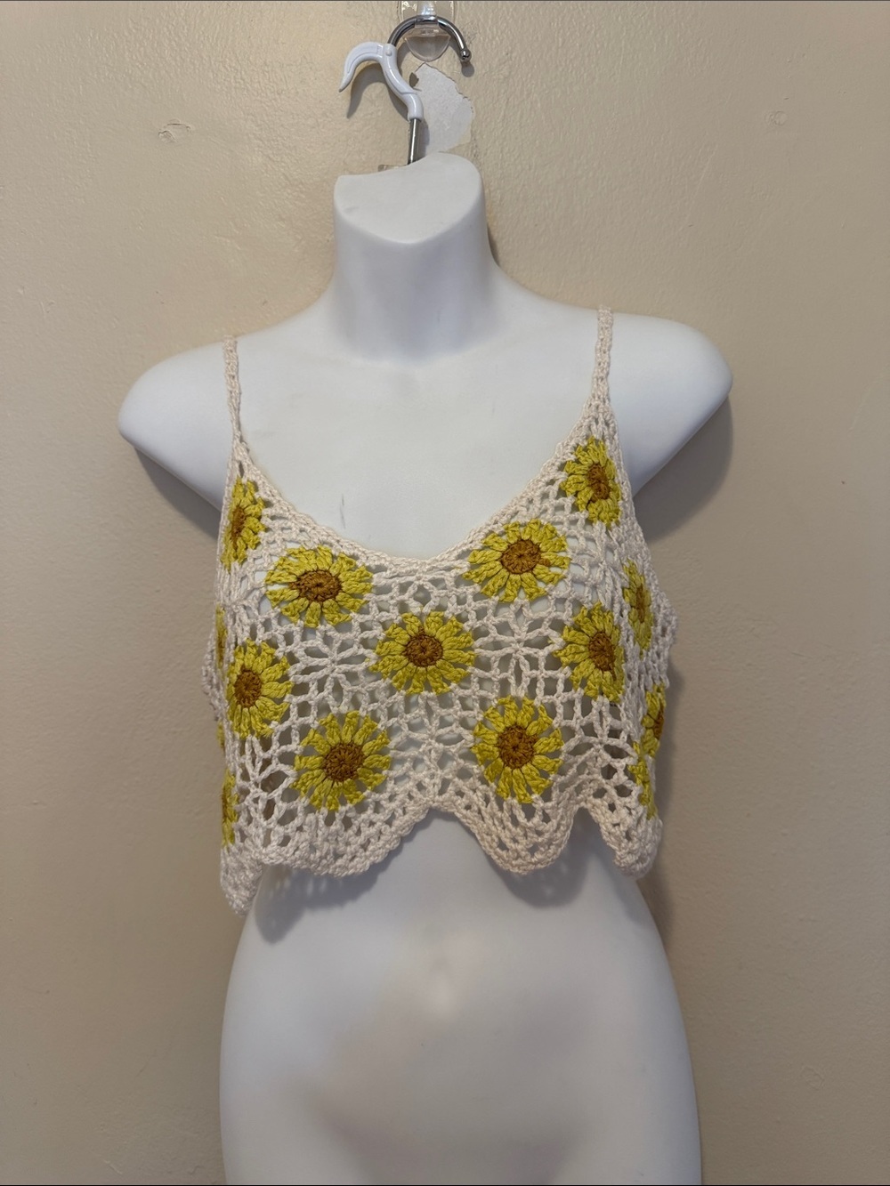 Forever 21 Crochet Sunflower Crop Camisole - Cream and Yellow